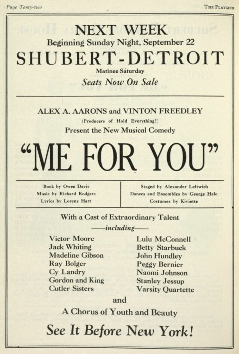 Publicité pour «Me For You» en Try-Out à Detroit Publicité pour «Me For You» en Try-Out à Detroit