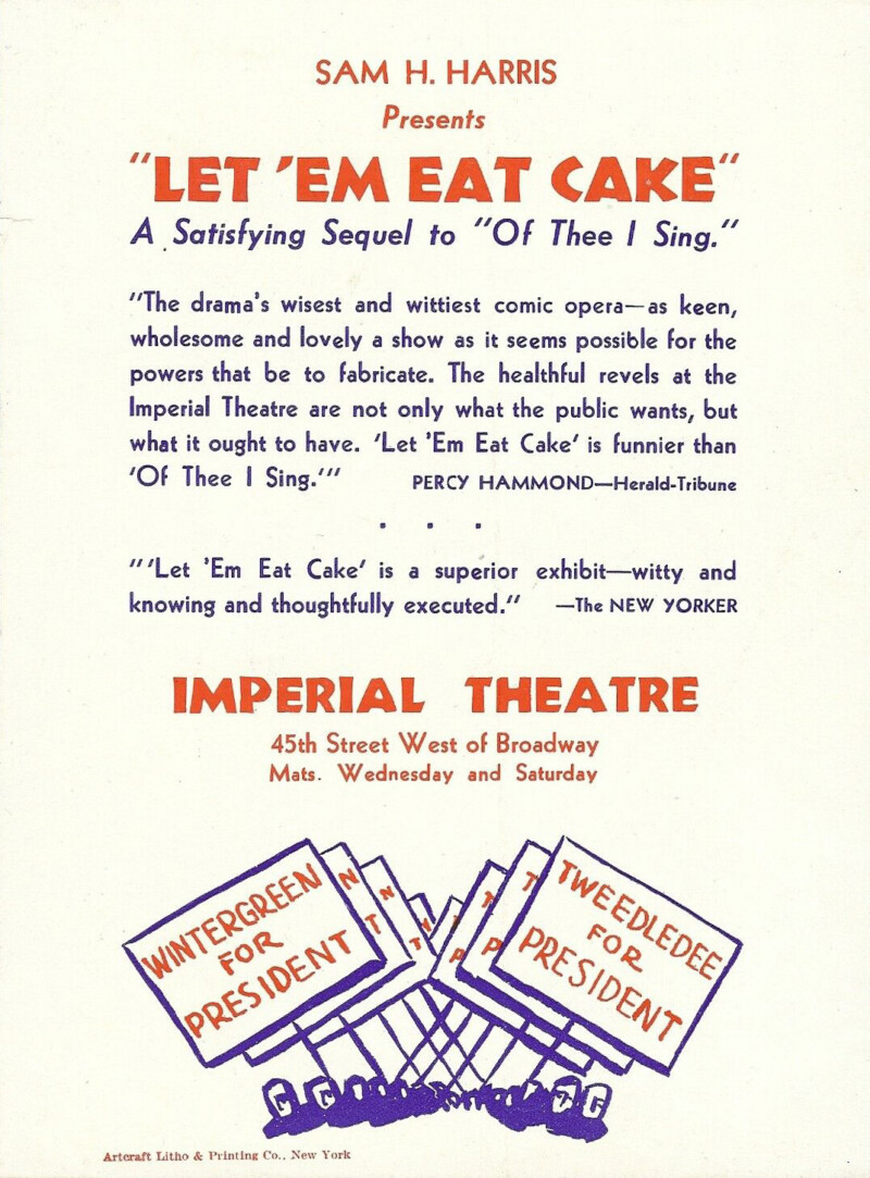 «Let'Em Eat Cake» - Broadway 1933 «Let'Em Eat Cake» - Broadway 1933